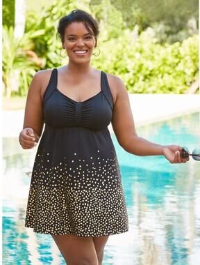 Swimsuits for All Women's Black Gold Swimdress Size 20